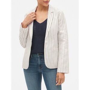 NWT GAP Linen Cotton Blend White Navy Blue Striped Blazer - Size 2